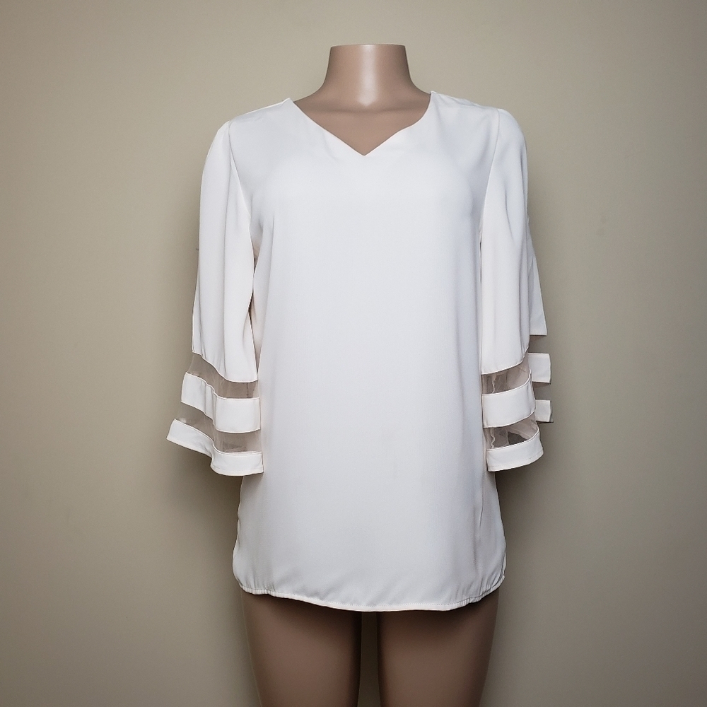 ZENANA Creme Bellow Chiffon Sleeved Blouse